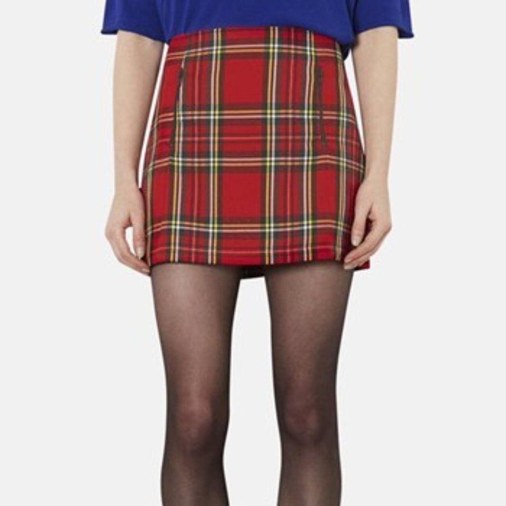 Topshop Red Plaid Tartan Mini Skirt size 6